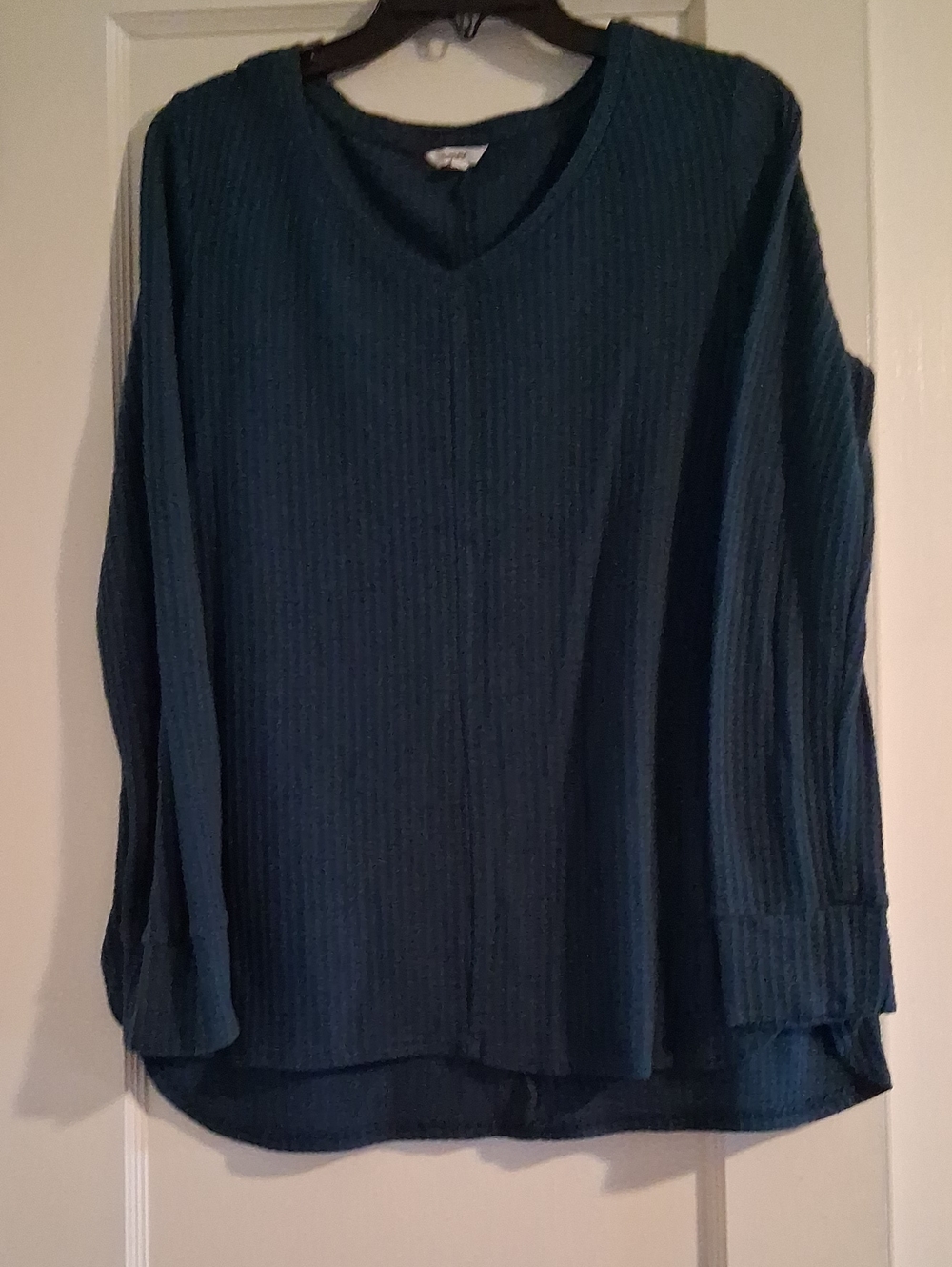 Waffle Knit Long Sleeve Top - Teal
